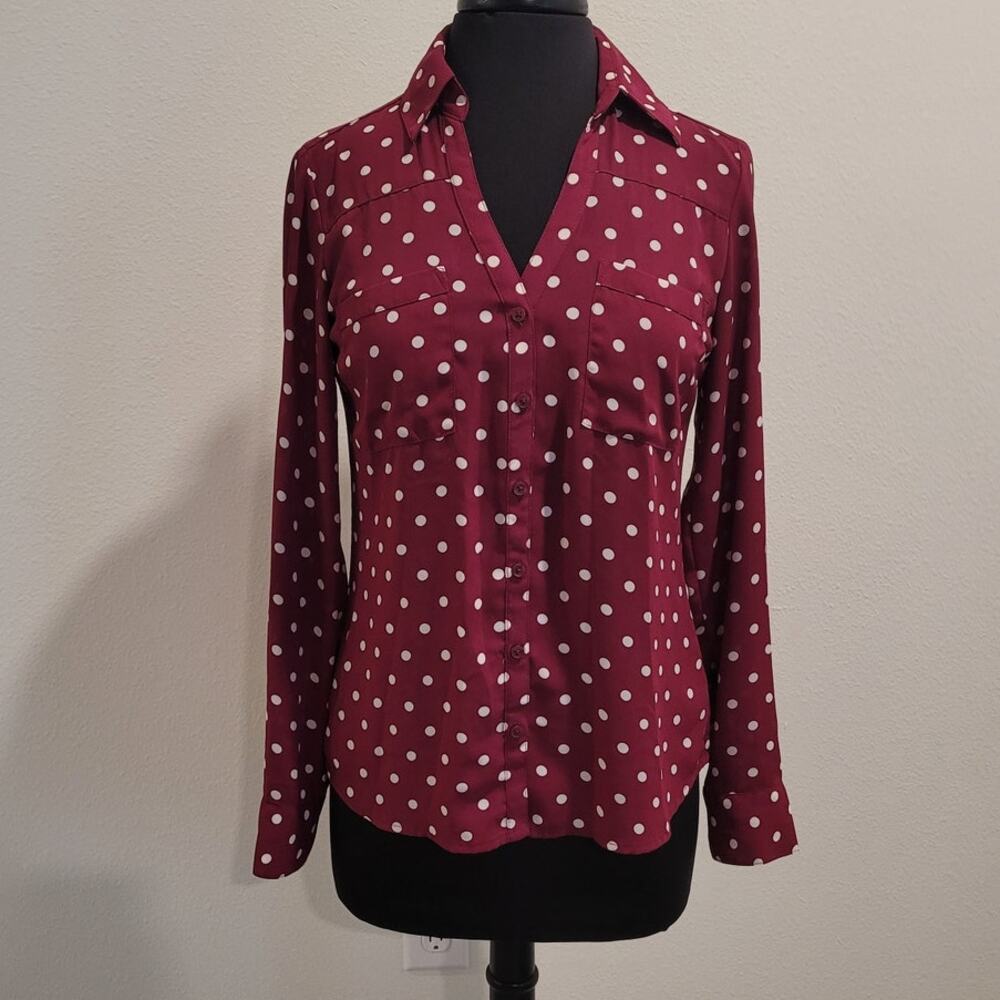 Express Maroon Blouse with White Dots